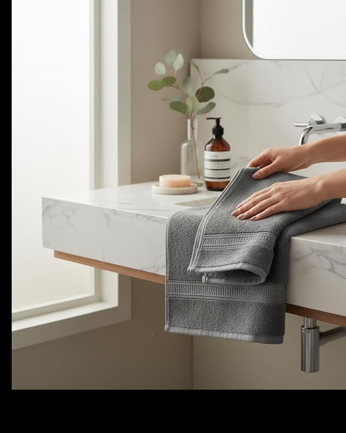 HOME ESSENTIALS Beige 8 Piece Bath Towel Set, 100% Cotton Soft & Super Absorbent Towels for Bathroom 2 Large Bath Towels, 2 Hand Towels, 4 Washcloths, Quick Dry for Home, Gym & Spa