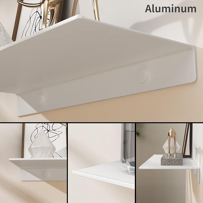 Danpoo White Floating Shelves for Wall Storage, Metal Wall Shelves for Living Room, Bathroom, Kitchen, 16” Long Display Shelves for Collectibles(2 PCS)
