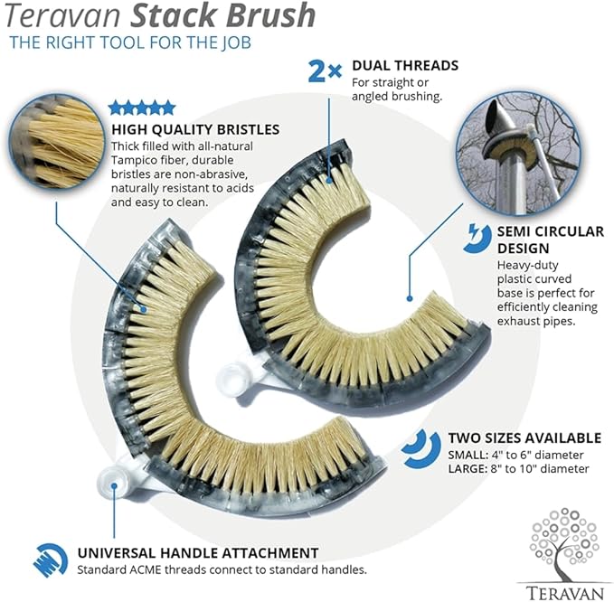 Teravan Wash Brush for Exhaust Stack Pipes with Natural Tampico Fiber, Truck Cleaning Brush, Ideal Scrub Brush for Truck Exhaust Stack Pipes (4"-6" Diameter)
