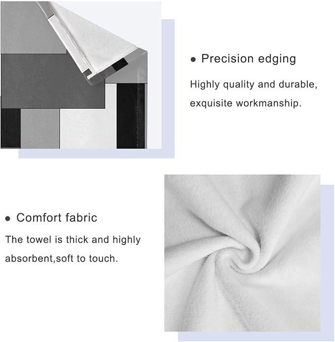 Geometric Bath Towels Set,3 Piece Soft Absorbent Black White Grey Checkered Towels Set(1 Bath Towel 1 Hand Towel 1 Washcloth),Microfiber Decorative Bathroom Towels for Fingertip,Hair,Face