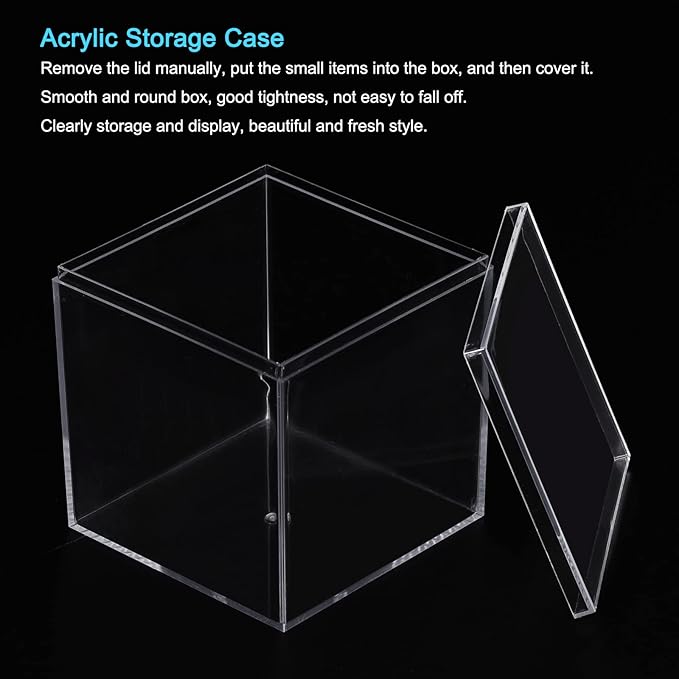 MECCANIXITY Clear Acrylic Plastic Storage Box Square Cube Display Case with Lid, 6.1x6.1x6.1cm Container Box for Small Item, Pack of 4