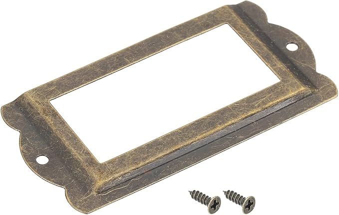 uxcell Metal Label Holders, 85x40mm 10pcs File Name Card Tag Label Holder Frame for Office Library Drawer Cabinet Shelves, Bronze Tone