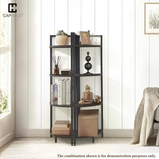 CAPHAUS 4 Tier Corner Shelf - 46.5-Inch Tall Black Metal Corner Bookcase, Small Display Stand for Bathroom, Living Room, Home, Office