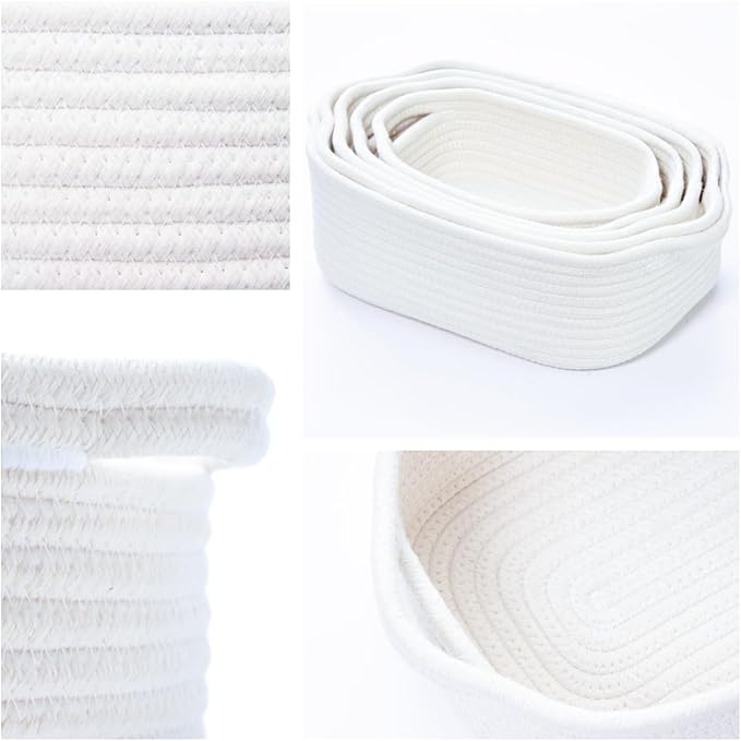 Storage Basket Set – 5-Piece Baskets for Organizing Home, Shelves, Nursery, Bathroom, Dog Toys, Small to Large Decorative Baskets – Off White