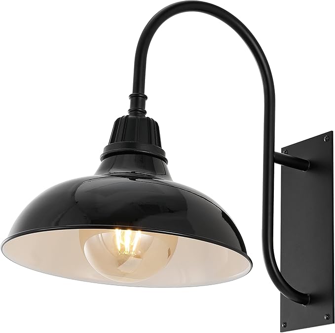 JONATHAN Y JYL7614B Stanley 12.25" 1-Light Farmhouse Industrial Indoor/Outdoor Iron LED Gooseneck Arm Outdoor Sconce Metal Bowl Shade Vintage Cottage Rustic Porch Patio Yard Barn, Black
