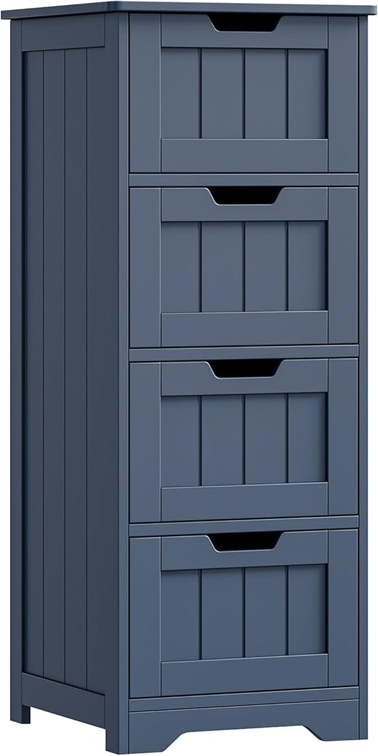 FOTOSOK Bathroom Storage Cabinet, Bathroom Cabinet with 4 Drawers, 11.8” x 11.8” x 32.5” Freestanding Entryway Cupboard Storage Organizer Unit Home Furniture Decor, Blue