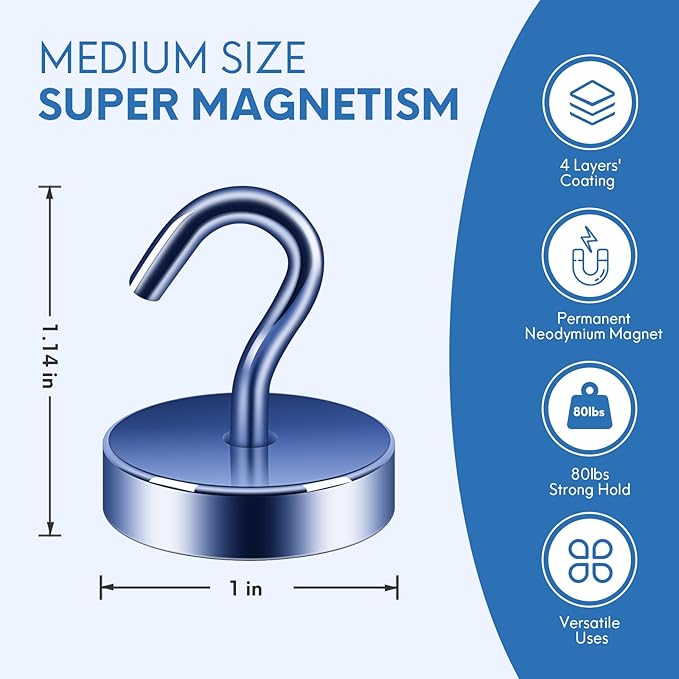Neosmuk Magnetic Hooks, Cruise Ship Essentials, 8lb+ Heavy Duty Magnetic Hooks for Cruise Cabins, Refrigerator, Grill, Hanging, and Travel | Extra Strong Must-Haves Magnet Hook,Navyblue