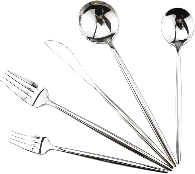 Gugrida Portable Silverware Set - 20-Piece Flatware Cutlery Set - 18/10 Stainless Steel - Mirror Polishing Silver - Travel Elegant Modern Utensils - Service for 4 Include Steak Knife Dinner Fork Spoon