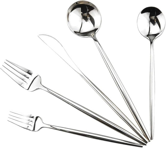 Gugrida Portable Silverware Set - 20-Piece Flatware Cutlery Set - 18/10 Stainless Steel - Mirror Polishing Silver - Travel Elegant Modern Utensils - Service for 4 Include Steak Knife Dinner Fork Spoon
