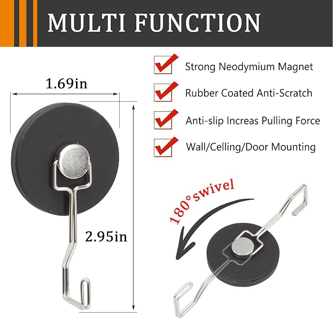 30LBS Heavy Duty Magnetic Hooks with Anti Slip Rubber Coating