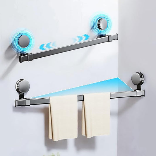 MIKEE Towel Rack for Bathroom,25.2inch - 43.3inch Suction Cup Towel Bar, Adjustable Towel Racks for Bathroom Wall Mounted with 180° Rotation, Heavy Duty Towel Holder, Bathroom Accessories