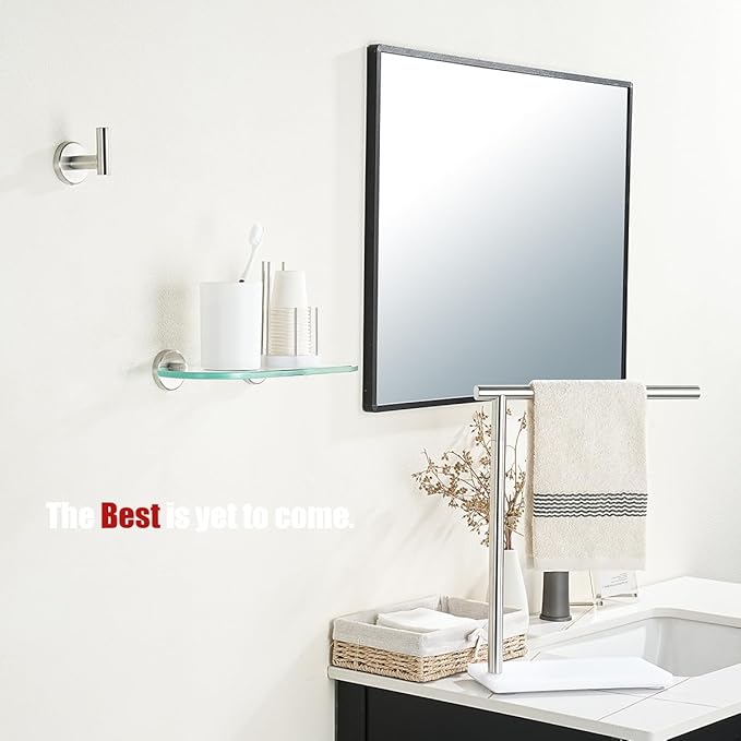 JQK Bathroom Glass Shelf, Floating Tempered Glass Shower Storage 12 by 5 inches, 304 Stainless Steel Brushed Finish Wall Mount 2 Pack, TGS121L12-BN-P2