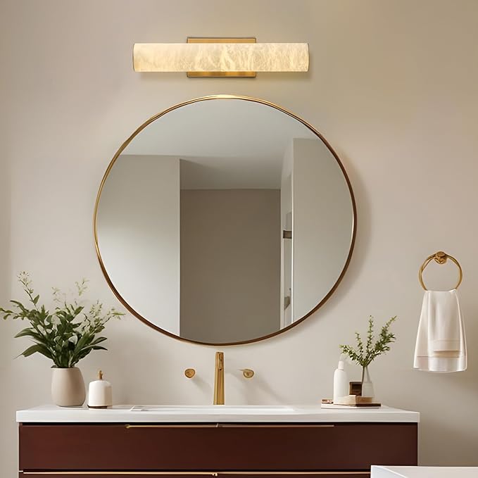 Alabaster Wall Sconces, 20" Brass Wall Sconce, Modern Bathroom Sconces Wall Lighting, Gold Wall Sconce, Spanish Natural Marble Sconce for Living Room, Bedroom, Stairs, Hallway