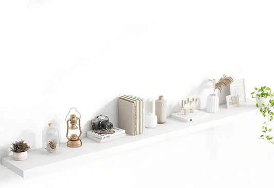 72 Inch Floating Shelves, 8 Inch Deep Floating Shelves for Wall, Hanging Shelf with Invisible Brackets, Deep Shelves for Bathroom, Bedroom, Living Room, White, Set of 1
