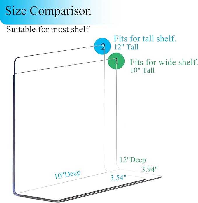 Shelf Dividers for Closet Organization: 12" Tall x 10" Deep Acrylic Closet Shelf Dividers for Clothes Sweater Purse - Clear Organizers and Storage Separators for Home Space Saver Enthusiasts