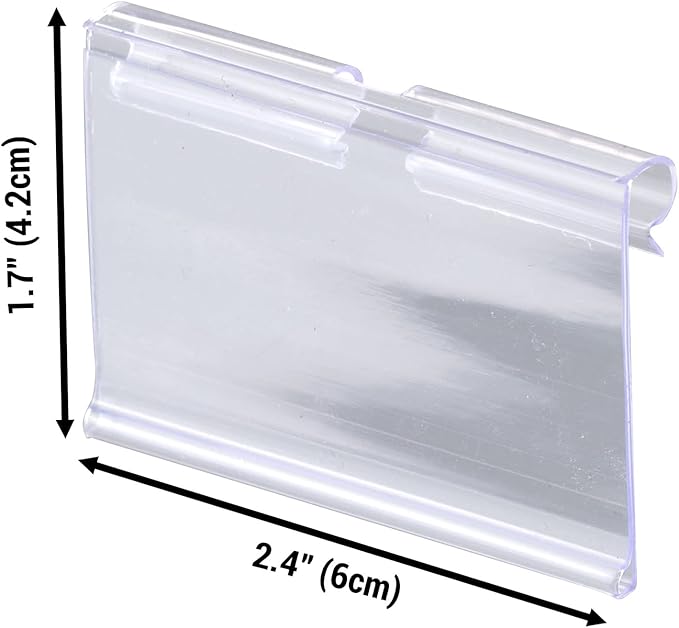 50 Pack Plastic Label Holders Clear Wire Shelf Label Holder Retail Price Card Clip On Merchandise Sign Display Tag Clips for Retail Shop Pantry Store Supermarket Wire Shelf Storage Basket Bin 6x4.2cm