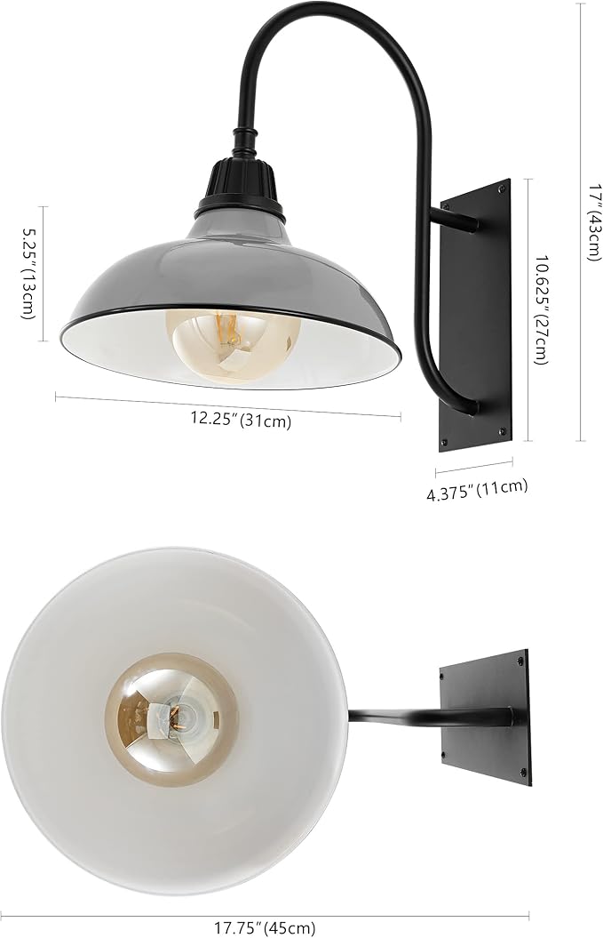 JONATHAN Y JYL7614D Stanley 12.25" 1-Light Farmhouse Industrial Indoor/Outdoor Iron LED Gooseneck Arm Outdoor Sconce Metal Bowl Shade Vintage Cottage Rustic Porch Patio Yard Barn, Gray