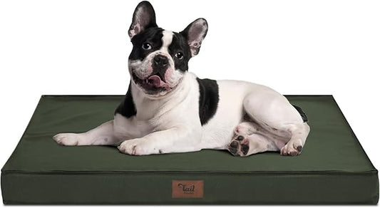 Outdoor All Weather Dog Bed, Waterproof Dog Bed for Medium Dogs 30x20 Inch, Orthopedic Egg Crate Foam Pet Bed with Removable Cooling Cover, Dark Green