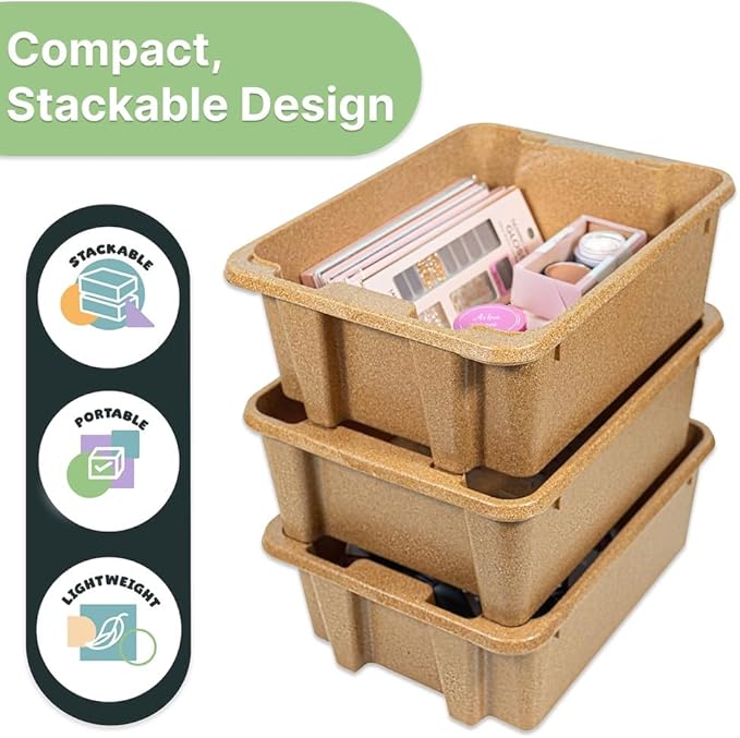 Best Kept Cupboard Organizers And Storage | Plastic Tray Wood-Like Texture| Bathroom Essentials | Skincare Organizer | Facial Care Product Storage Bin | Light Brown 3-Piece Organizer Set