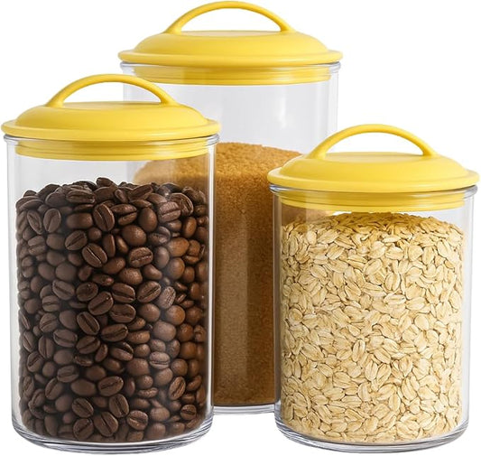 Food Storage Containers, BPA Free Airtight Canisters for Cereal, Pasta, Sugar, Coffee, Flour, Cookies, Loose Tea, for Kitchen Organization Set of 3 Lemon by Reston Lloyd