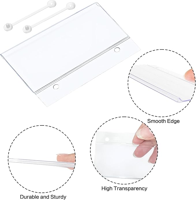 100 Packs Plastic Basket Label Holder, 4 x 2.2 Inch Wire Shelf Ticket Holder with Double Snap Lock Closure, Reusable Price Tag Holder for Supermarket, Pantry, Warehouses, Retail Shop