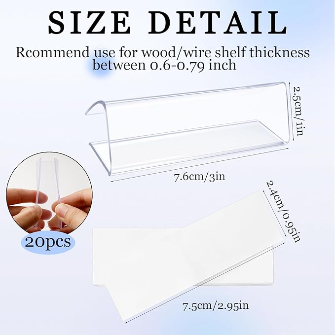 Plastic Shelf Label Holders - 20 PCS Clear Wire & Wood Shelf Label Clips, Wood Sign and Tag Ticket Label Holders Clips On to Shelves 0.78" Thick Shelves, Includes Blank Inserts