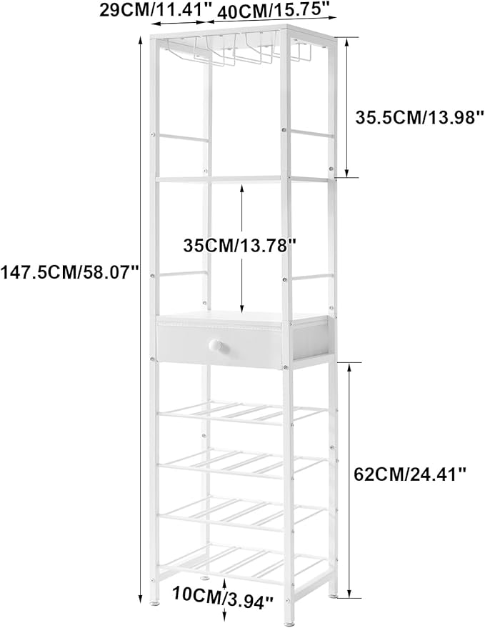 IBUYKE Wine Rack Freestanding Floor, Bar Cabinet for Liquor and Glasses,Coffee Bar Cabinet 4-Tier Wood bar Cabinet,Glass Holder and Storage Drawer for Home Bar Kitchen Living Room,White UTMJ905W