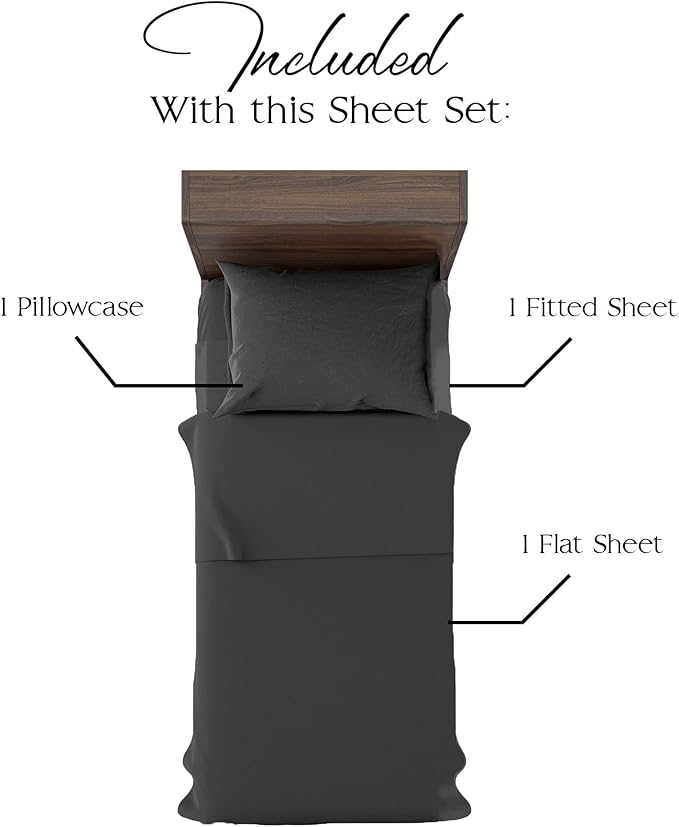 Northwest Ashford Home Essentials Bedding, 3 Piece Twin Size Sheet Set, Stretch Limo Black