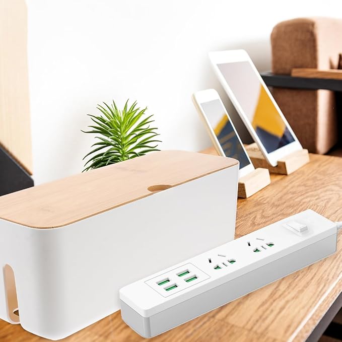Cable Management Box with Cover 11.81 Inch Power Strip Storage Organizer Cord Hider Box Household Wire Storage Container for Home Office