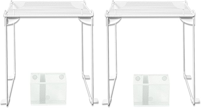 Neudeoc Locker Organizer and Accessories Kit, Includes Mesh Locker Shelf and Magnetic Pen Holder, Suitable for School, Work, Kitchen and Bathroomn (Pack of 4, White)