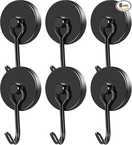 MIKEDE Magnetic Hooks, 110LB Heavy Duty Neodymium Black Magnet Hooks, Strong Swivel Magnetic Hooks Rust Proof for Indoor Outdoor Hangers Hanging, Fridge, Garage, Cruise, 6 Pack