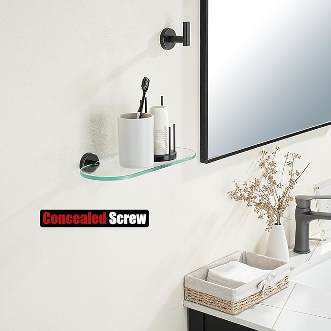 JQK Bathroom Glass Shelf Oil Rubbed Bronze, Tempered Glass Shower Storage 12 by 5 inches, 304 Stainless Steel ORB Wall Mount 2 Pack, TGS121L12-ORB-P2