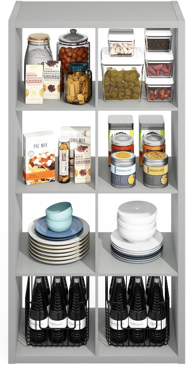 Furinno Hermite 8-Cube Open Shelves Kitchen Storage, Kitchen Island, Bakers Rack, Buffet Sideboard, Light Grey