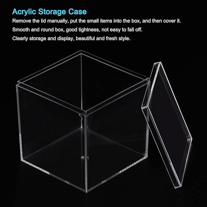MECCANIXITY Clear Acrylic Plastic Storage Box Square Cube Display Case with Lid, 9.5x9.5x9.5cm Container Box for Small Item, Pack of 4