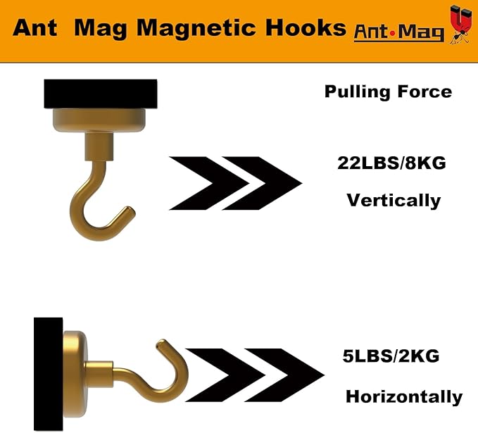 Ant Mag Strong Magnet Hooks 100lbs+ Pulling Force Neodymium Hooks Hangers Heavy Duty Used for Home Kitchen Refrigerator