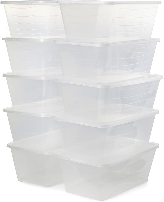 Life Story 6 Liter Shoe, Accessory, and Closet Plastic Storage Box Multi-Purpose Lidded Stacking Tote Containers, Clear (30 Pack)