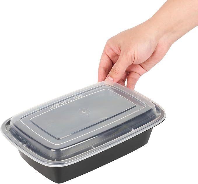 Restaurantware-Asporto 38 Ounce Take Out Containers, 100 Food Containers With Lids - Microwavable, Disposable, Black Plastic To Go Boxes For Food, No BPA, For Take Out And Delivery