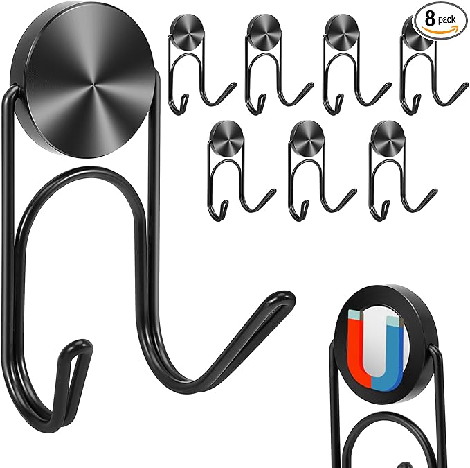Magnetic Hooks Heavy Duty Magnets Hooks for Refrigerator Grill Toolbox Outdoor,Cruise Essentials Camper Accessories,8pack(Black,0.9in-2 15Lbs)