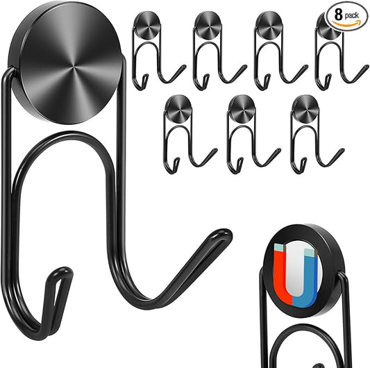 Magnetic Hooks Heavy Duty Magnets Hooks for Refrigerator Grill Toolbox Outdoor,Cruise Essentials Camper Accessories,8pack(Black,0.9in-2 15Lbs)
