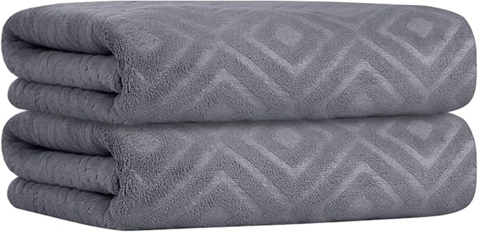 Large Microfiber Bath Towels Set of 2, 30" x 60", Oversized, Soft, Super Absorbent,Fast Drying, Perfect for Shower, Sauna,Gym, Sports,Travel, Fitness, Yoga - Grey Diamond Pattern