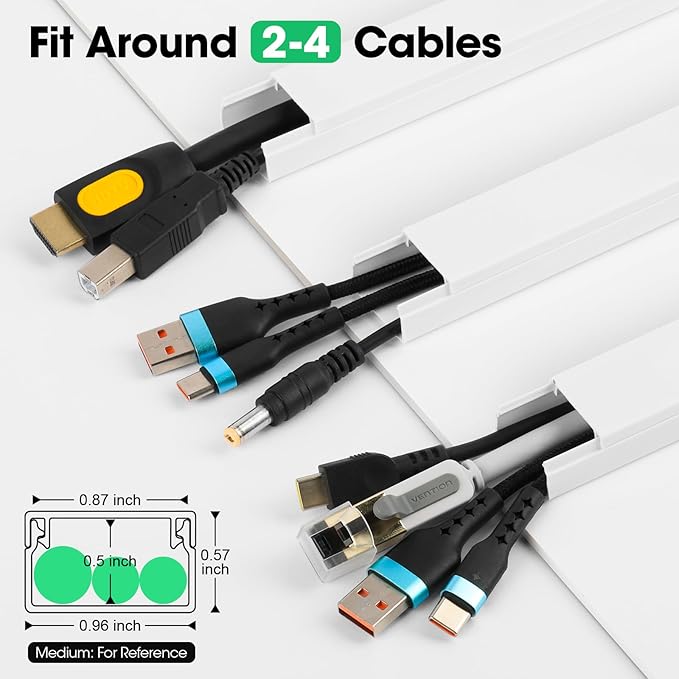 AZEN Cord Hider Kit, 110in Cord Covers for Wires on Wall, Paintable Wire Covers, Self-Adhesive Cable Hider Cord Organizer, Wire Hiders for TV on Wall, 8X L14in X W0.96in X H0.57in
