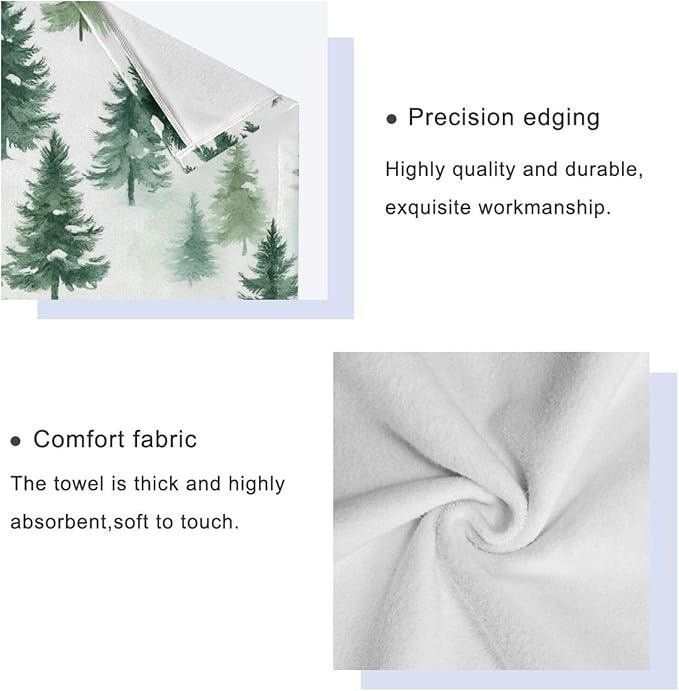 Christmas Winter Towels Set of 3 Woodland Rustic Forest Pine Trees Bathroom Towel Soft Absorbent Bath Hand Towels Washcloth Guest Towel Sets Xmas Holiday Decor