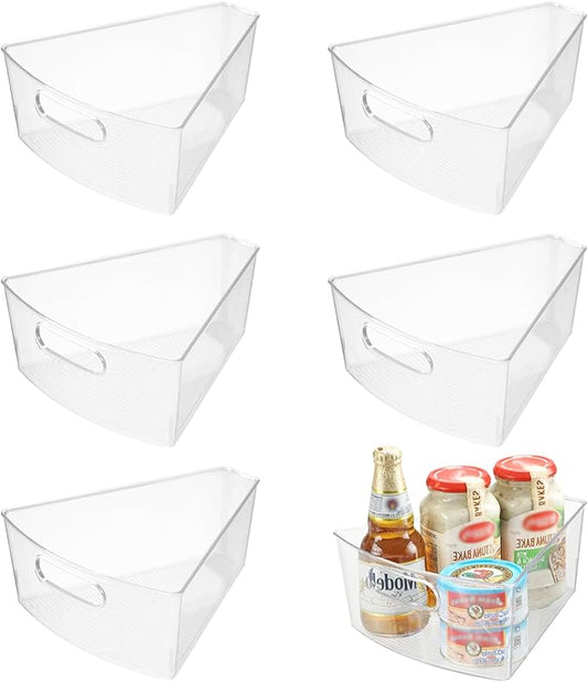 Lazy Susan Organizer Bins,10.2”x 9.4”x 4”, 26" Diameter Clear Durable Kitchen Cabinet Storage Bin Set with Handle, Food Safe, Non-Slip Pads, BPA Free