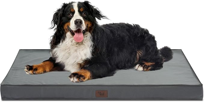 Outdoor Extra Large Dog Crate Bed, XXL Waterproof Dog Bed for Giant Breeds Dogs, 47x29 Inch Orthopedic Egg Crate Foam Pet Mat with Removable Cooling Cover, Grey