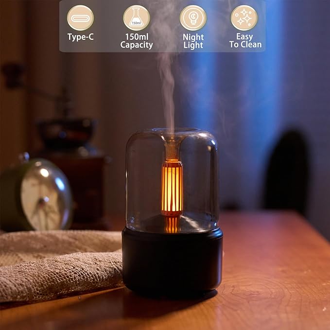 LONCIN Essential Oil Diffuser, 150ml Aromatherapy Diffuser with Auto Shut-Off Function, Ultrasonic Diffusers for Essential Oils, Cool Mist Humidifier with Warm Lights, for Home & Office-Black