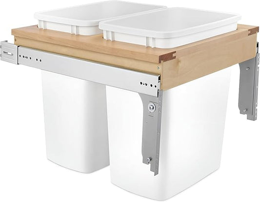 Rev-A-Shelf Top Mount Double Pullout Under Cabinet 35 Quart Kitchen Trash Cans with 150 Pound Rated Full-Extension Slides, 4WCTM-21DM2