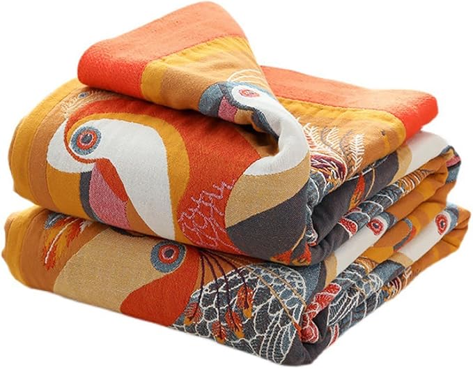 SANACYNA Muslin Throw Blanket Oriole Birds 100% Cotton 6-Layer Gauze Bed Blanket Lightweight Soft Breathable Blanket for Sofa Bed Coverlet Both Sides (B-Yellow Bird, 80 x 90 in)