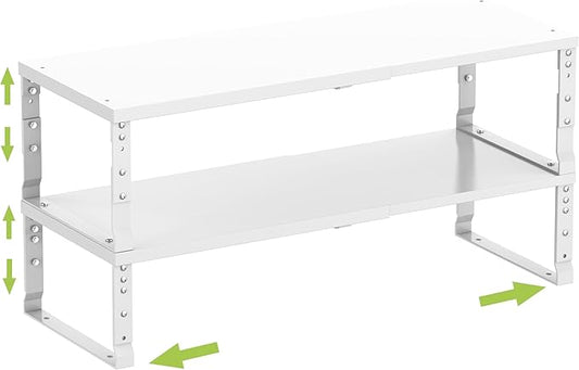 Expandable Cabinet Shelf Organizer Storage Spice Rack Shelves for Kitchen Stackable Adjustable Pantry Cupboard Bathroom Countertop Desktop(2Packs/White/Medium)