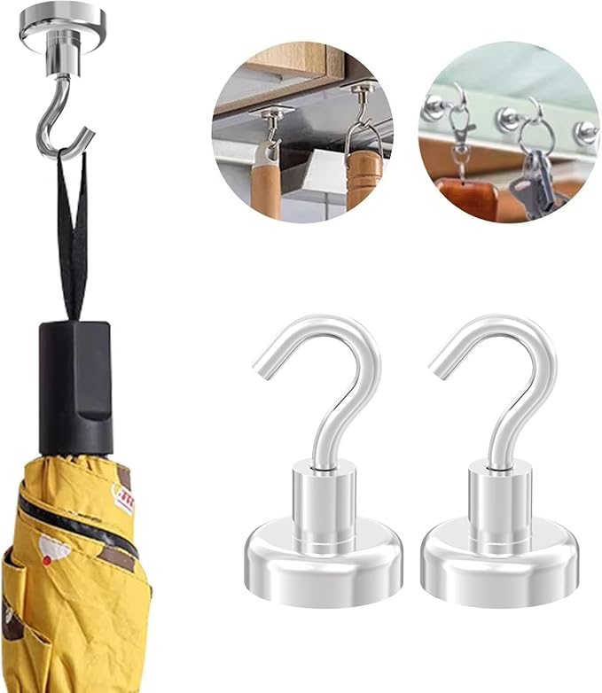 Strong Magnetic Hooks with 1 Inch Dia Magnet Base, 80lbs - 12Pack Heavy Duty Rare Earth Magnet Hook for Refrigerator,Extra Strong Cruise Hook for Hanging, Magnetic Hanger for Cabins, Grill