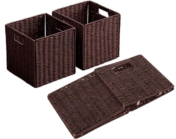 10.5x10.5in Storage Baskets 1Pcs Paper Rope Woven Baskets,Foldable Handwoven Storage Cubes,Wicker Cube Baskets Laundry Organizer Totes for Bathroom, Bedroom, Laundry, Pantry, Shelves